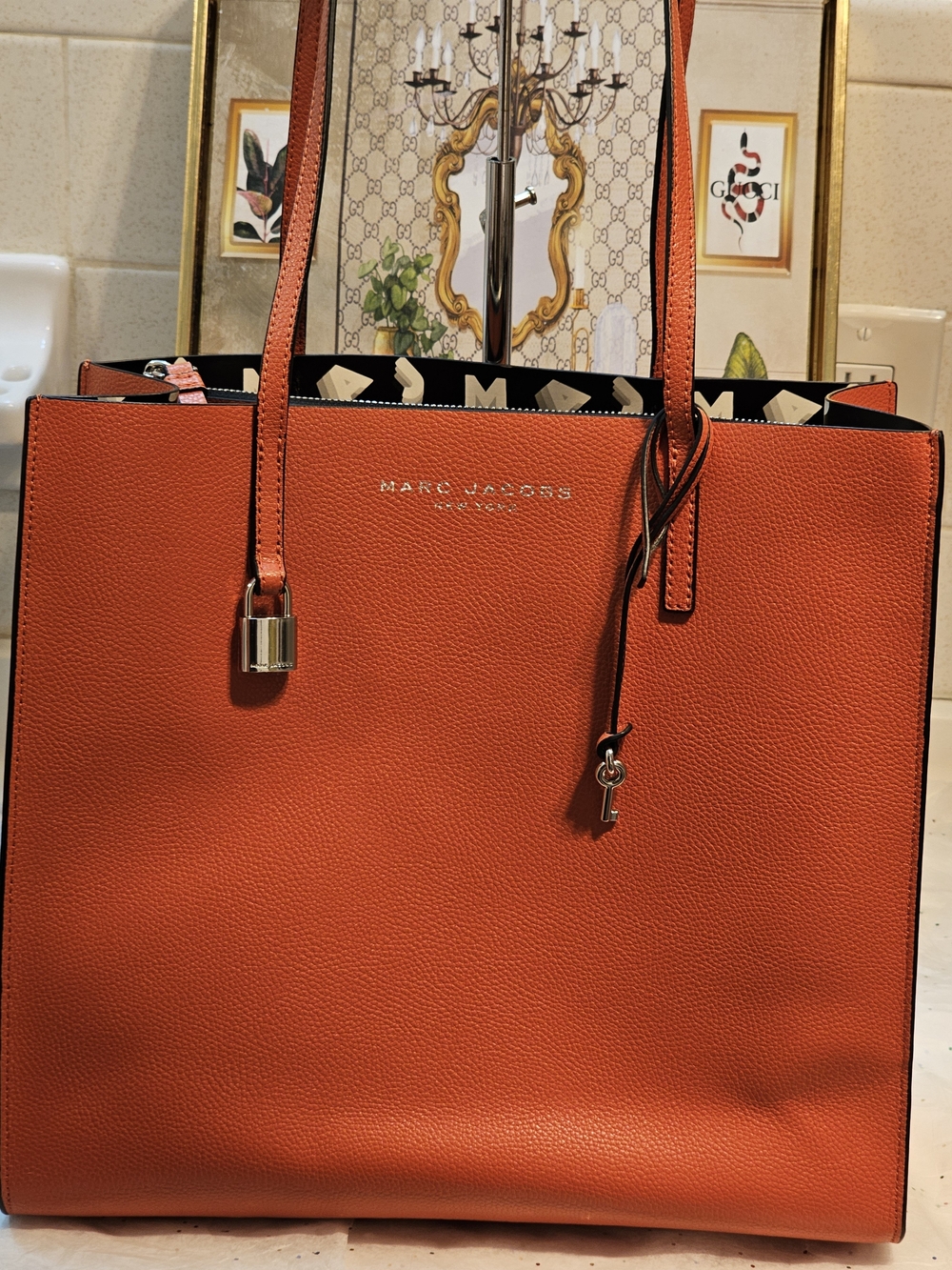 Marc Jacobs Grind Burnt Orange with Logo Lining Pebbled Leather Tote Bag (Nwot)